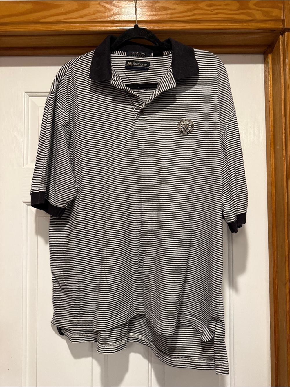 Black & White Striped Polo with Black Contrast Collar